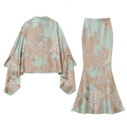 Viola Rushdale | Champagne Floral Cape Top Two Piece Set For Women