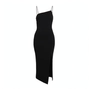 Ianthe Garworth | Black Asymmetric Strap Split Maxi Dress For Women