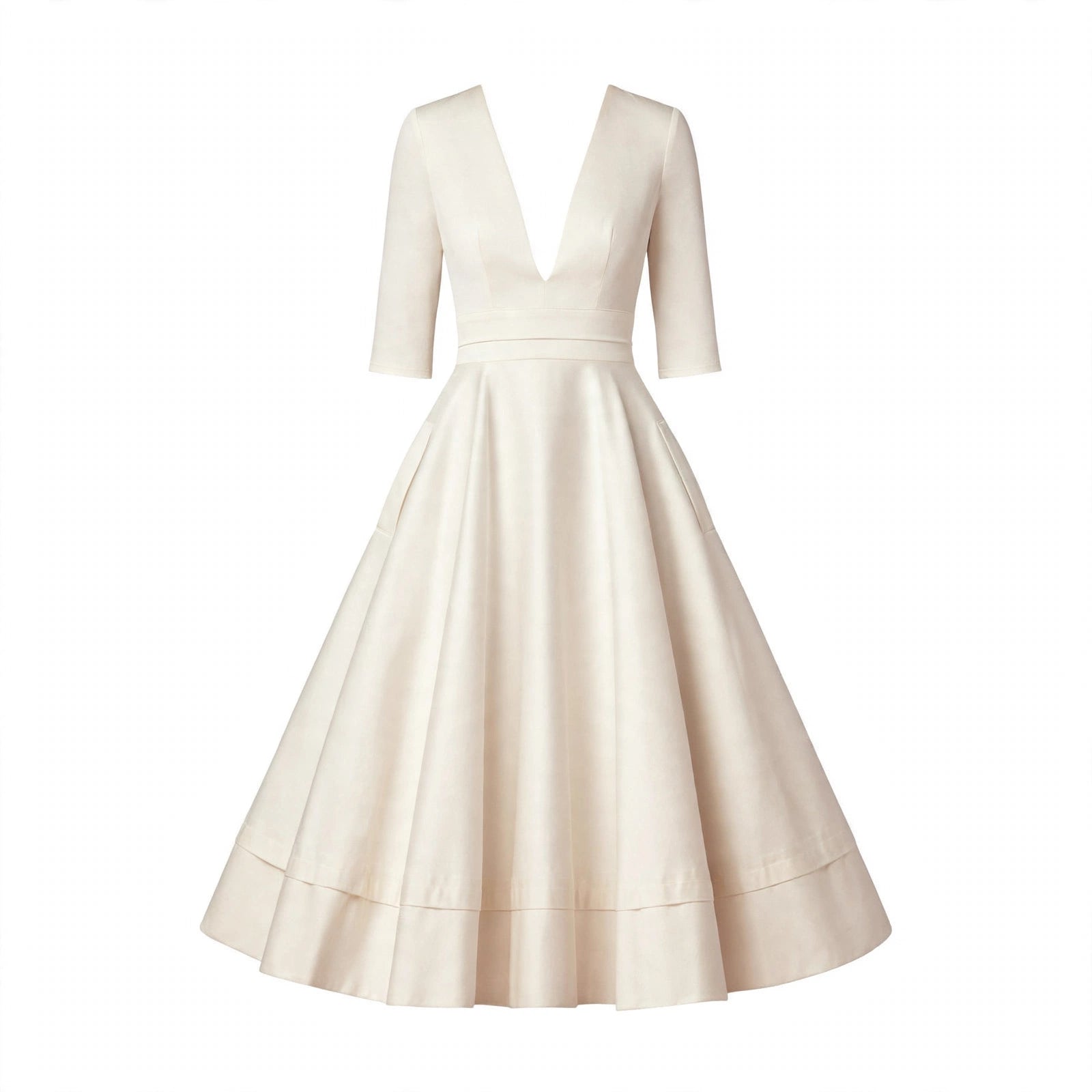 Jessamy Penshaw | Ivory V Neck Swing Midi Dress For Women