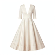 Jessamy Penshaw | Ivory V Neck Swing Midi Dress For Women