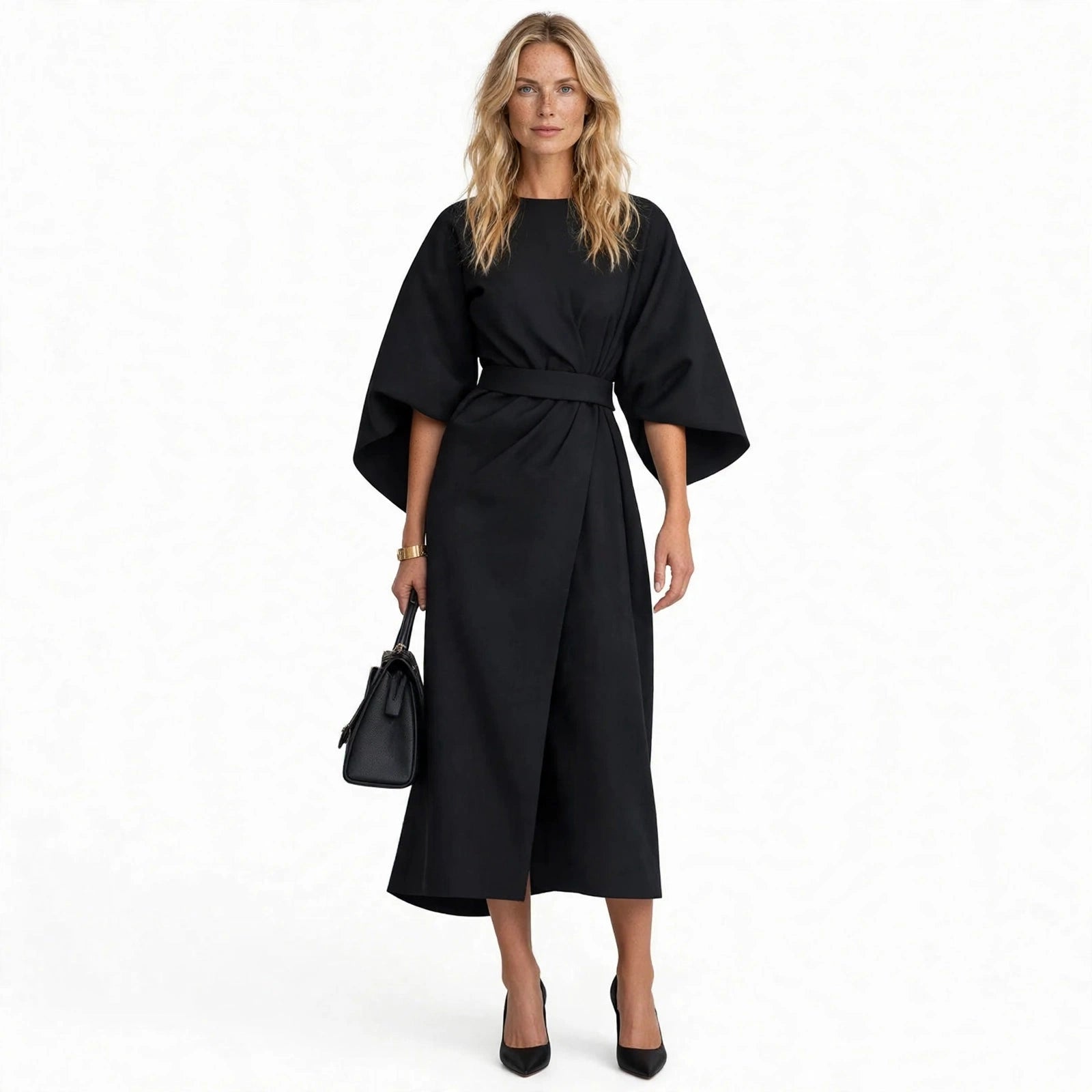 Adriana Henford | Black Batwing Sleeve Long Dress For Women