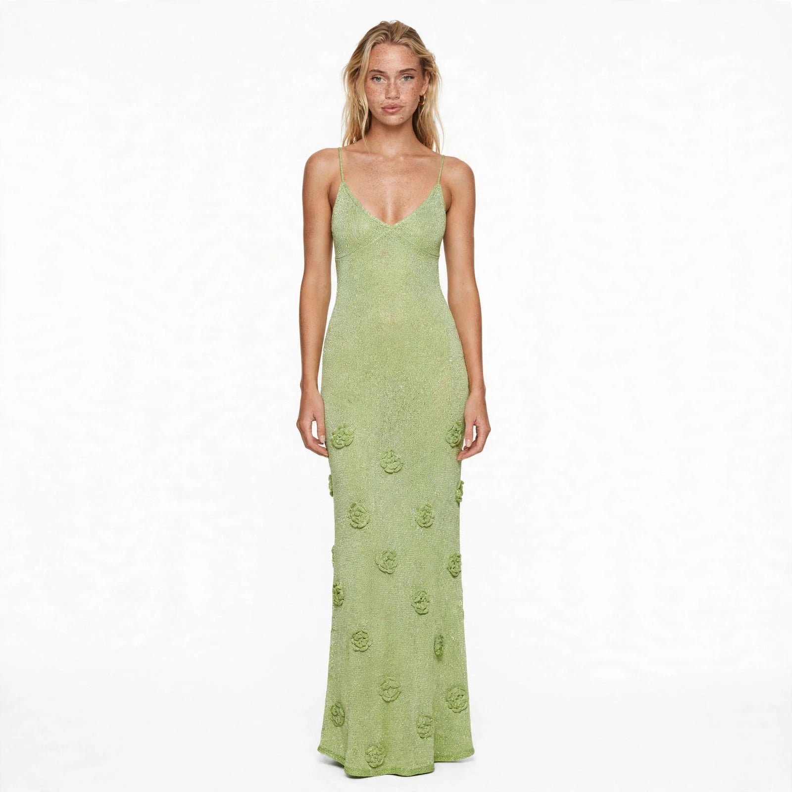 Lucasta Garmore | Green Crochet Flower Maxi Dress For Women