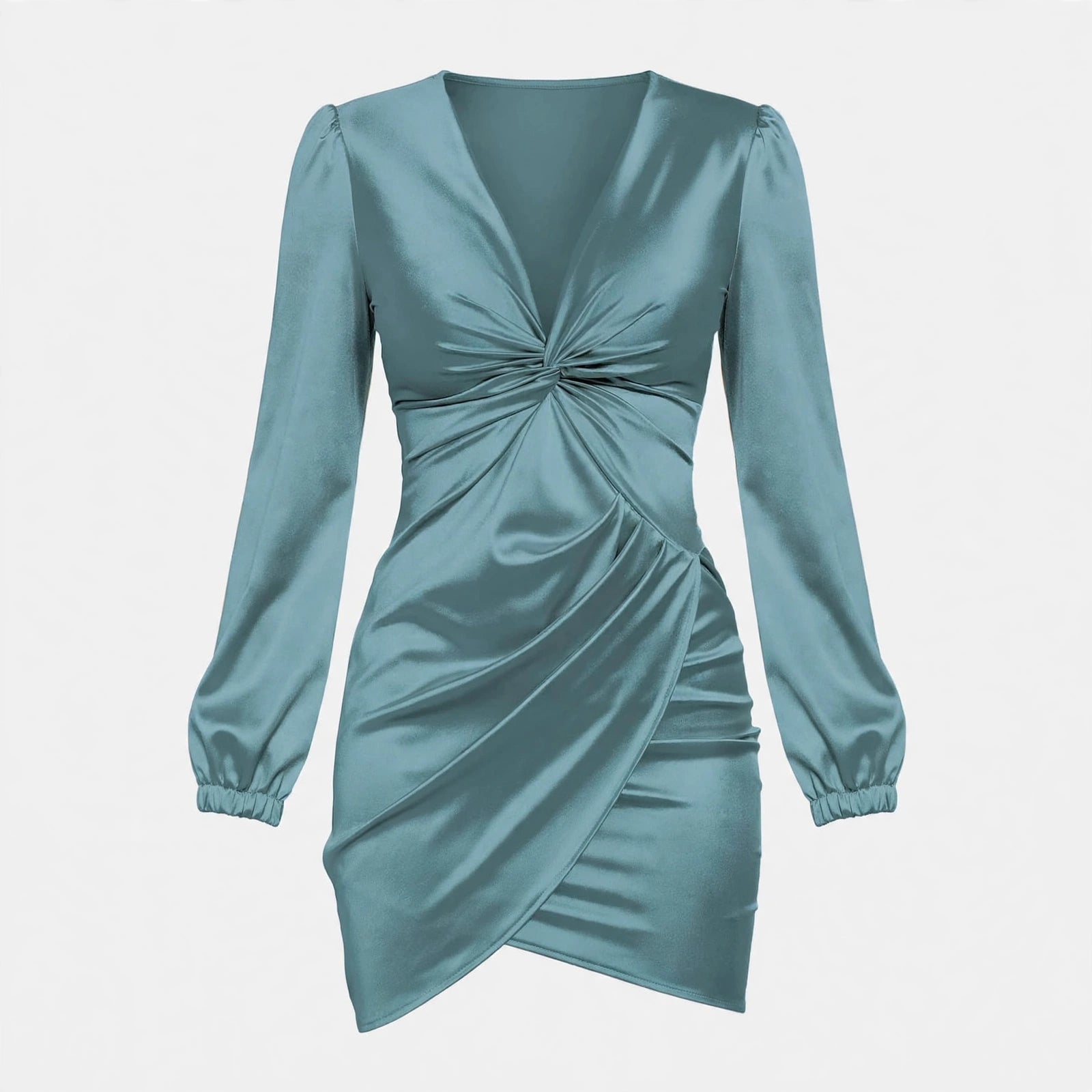 Isolde Thornford | Teal Satin Twist Front Graduation Dress For Women
