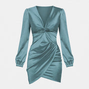 Isolde Thornford | Teal Satin Twist Front Graduation Dress For Women