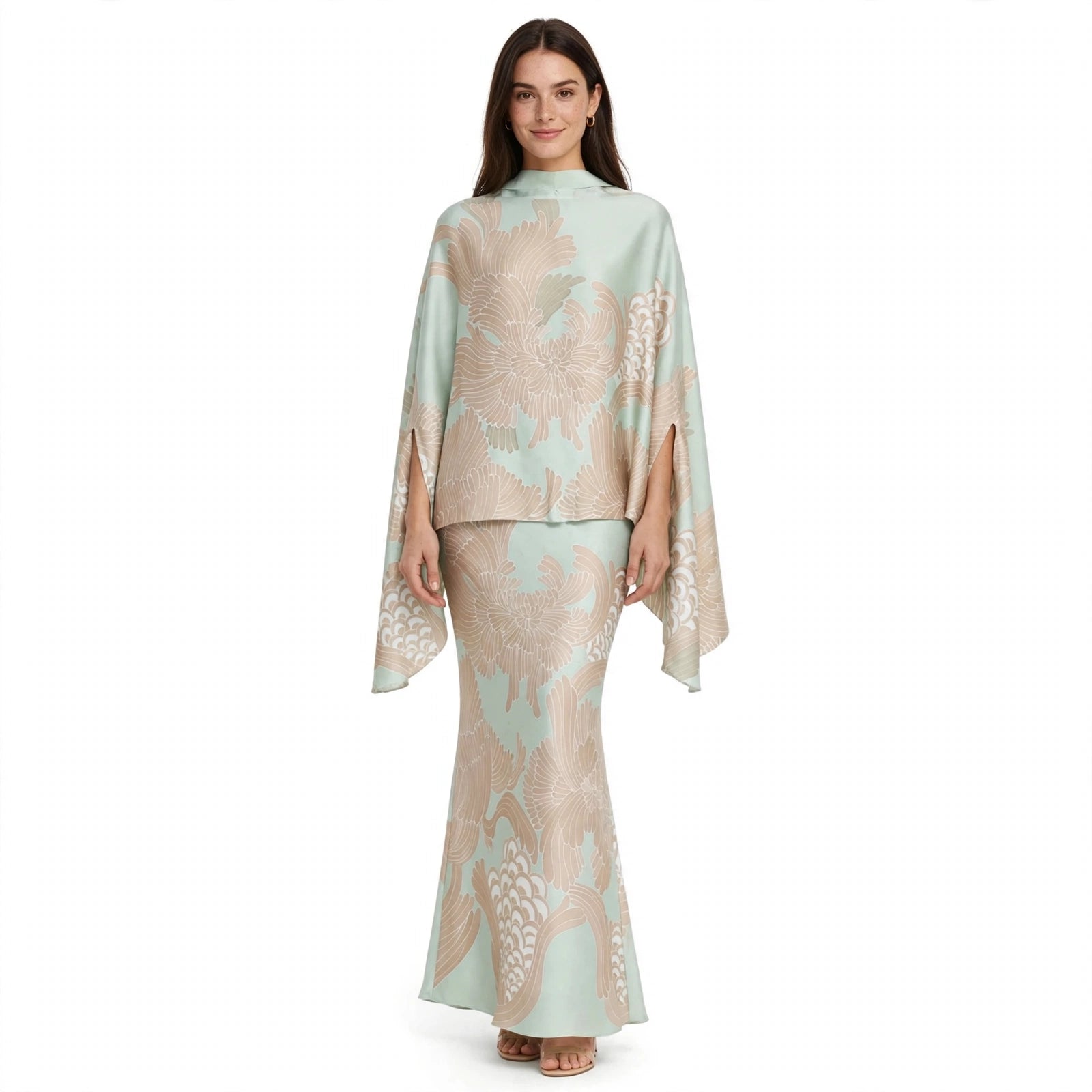 Viola Rushdale | Champagne Floral Cape Top Two Piece Set For Women