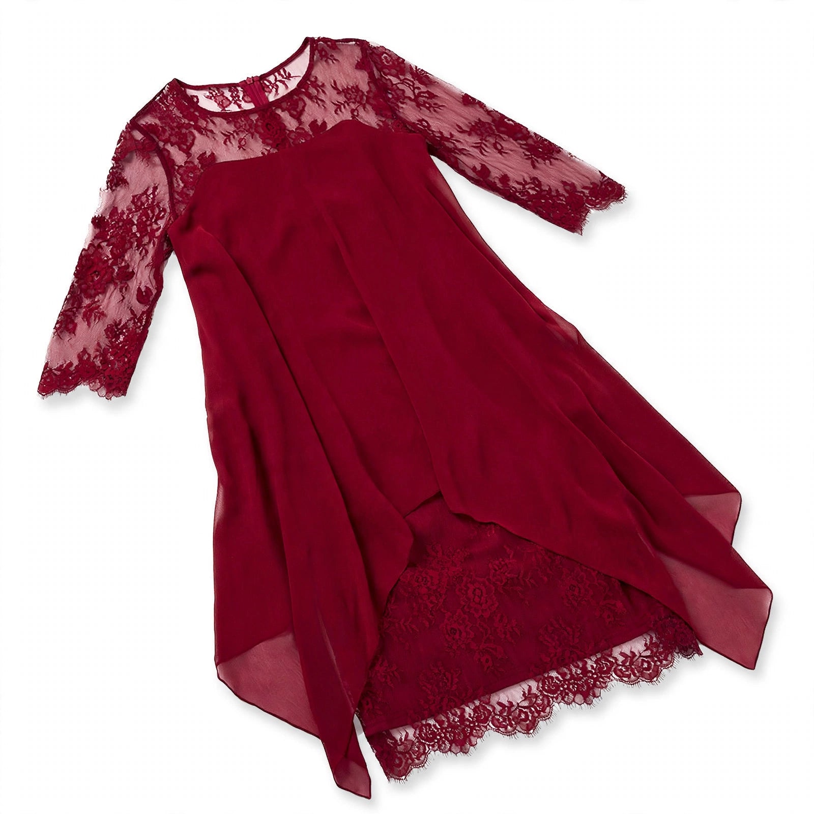 Michela Quarbrook | Lace Yoke Layered Chiffon Midi Dress For Women