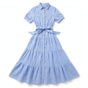 Irma Oakbridge | Striped Tiered Maxi Shirt Dress For Women