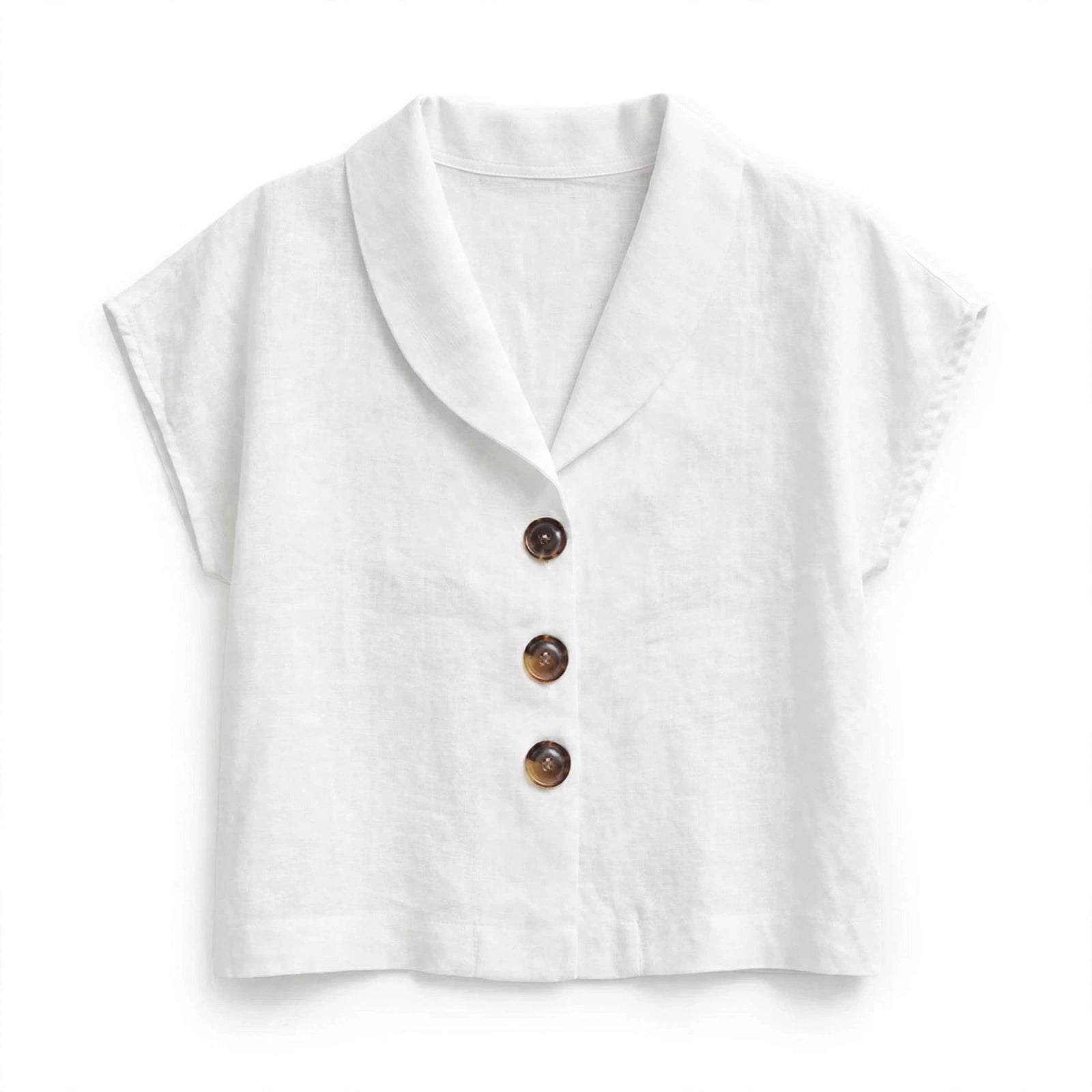 Ines Corholt | Linen-Look Shawl Collar Button Front Top For Women