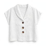 Ines Corholt | Linen-Look Shawl Collar Button Front Top For Women