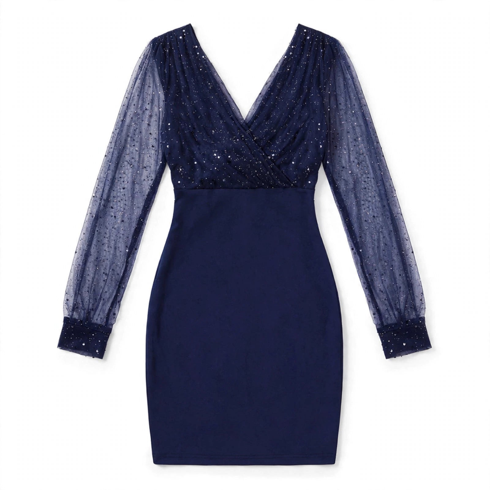 Elisa Aldham | Sequin V-Neck Sheer Sleeve Mini Dress For Women (Christmas / NYE)