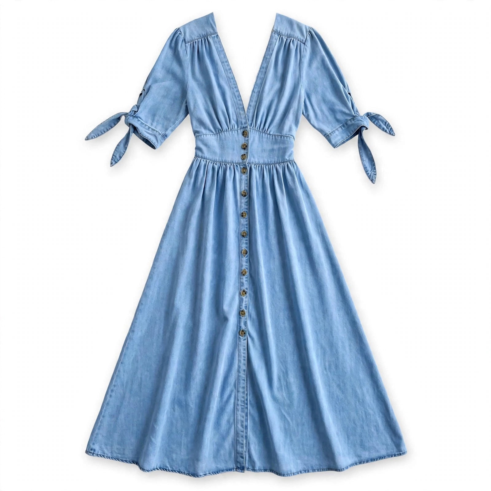 Lia Dalmore | Light Blue Button Front Denim Maxi Dress For Women