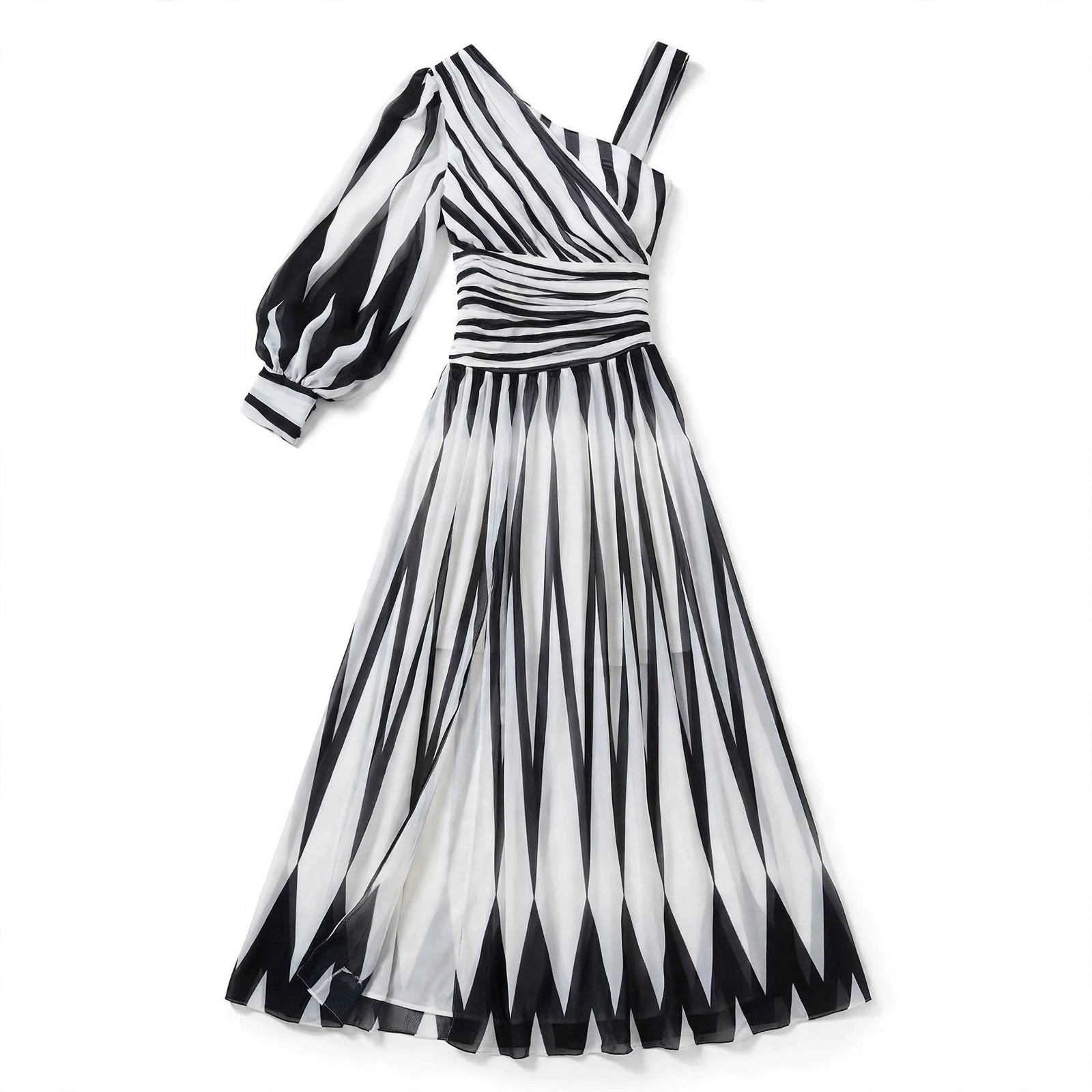Viviana Aldmere | Striped One-Shoulder Slit Maxi Dress For Women