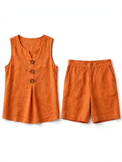 Miriam Kilmere | Linen-Look Button Tank & Shorts Set For Women