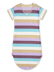 Raffaella Goldstone | Pastel Striped V-Neck T-Shirt Dress For Women