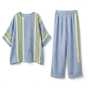 Fiore Hunworth | Linen-Look Striped Top & Trousers Set For Women