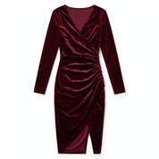 Vanessa Quarholt | Velvet Wrap Long Sleeve Midi Dress For Women