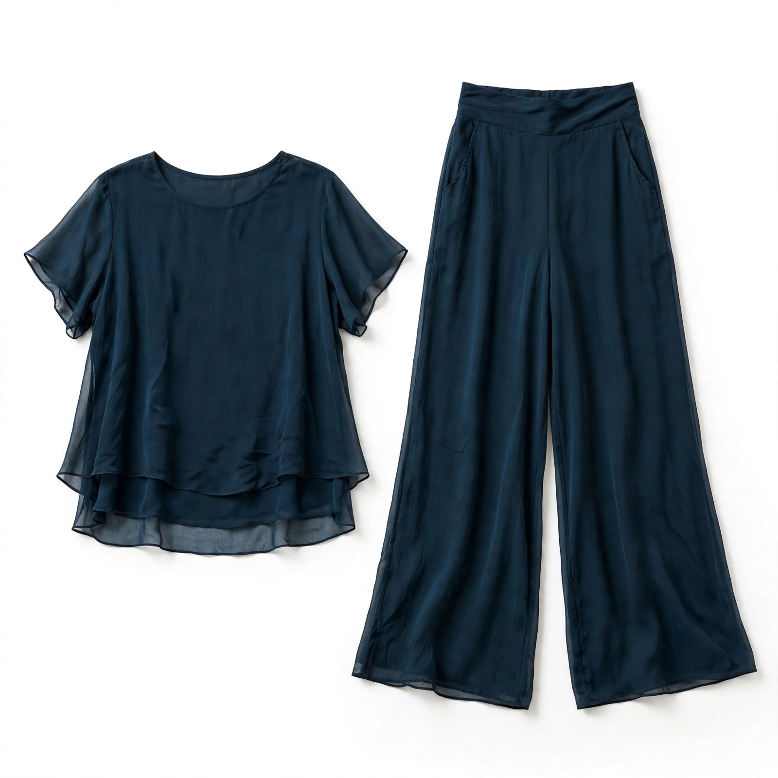 Rossella Dordale | Layered Chiffon Top & Trousers Set For Women