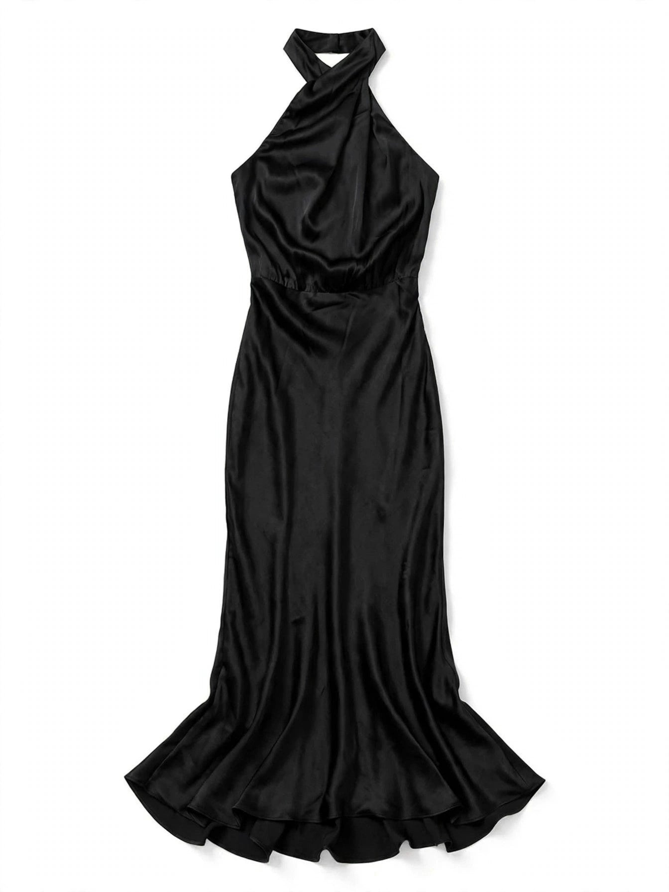 Diletta Ostmore | Draped Halter Neck Satin-Look Maxi Dress For Women