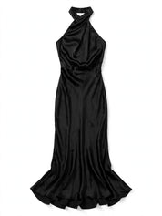 Diletta Ostmore | Draped Halter Neck Satin-Look Maxi Dress For Women