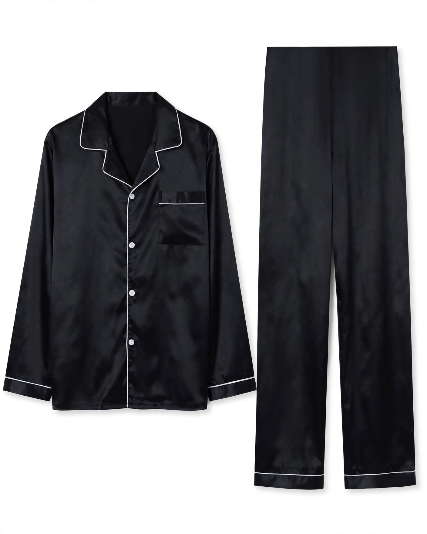 Tommaso Belcombe | Satin-Look Piped Long Sleeve Pyjama Set For Men