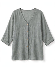 Raissa Loxstone | V-Neck Button Front Linen-Look Blouse For Women