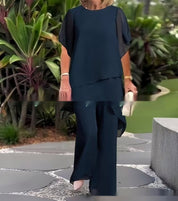 Rossella Dordale | Layered Chiffon Top & Trousers Set For Women