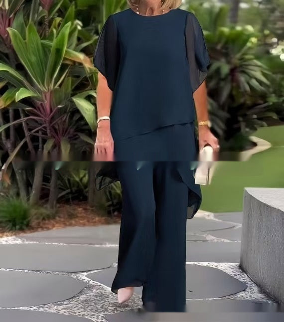 Rossella Dordale | Layered Chiffon Top & Trousers Set For Women