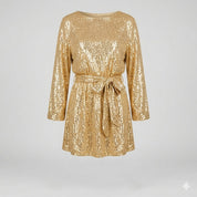 Chloé Bernard | Sparkling Sequin Mini Dress with Waist Tie Detail For Women