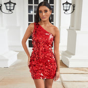 Amabel Aldbury | Black Sequin One Shoulder Cocktail Dress For Women