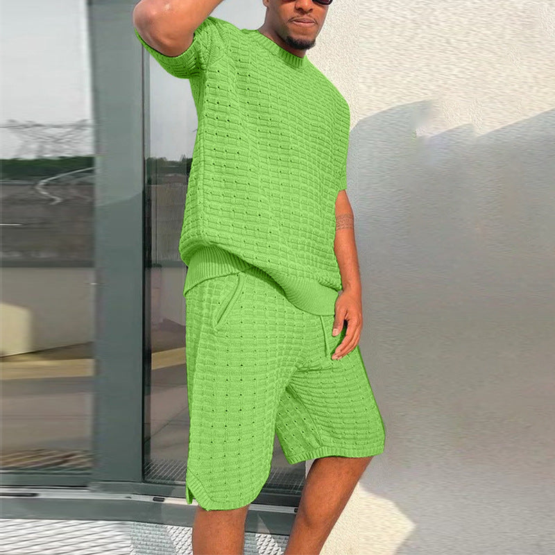 Blake Sutton | Textured Knit Shirt & Shorts Set For Men