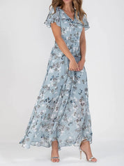 Agata Stanmore | Floral Flutter Sleeve V-Neck Maxi Dress For Women