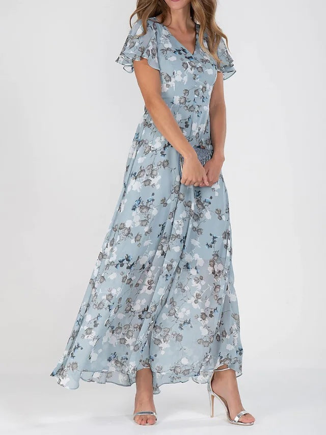 Agata Stanmore | Floral Flutter Sleeve V-Neck Maxi Dress For Women