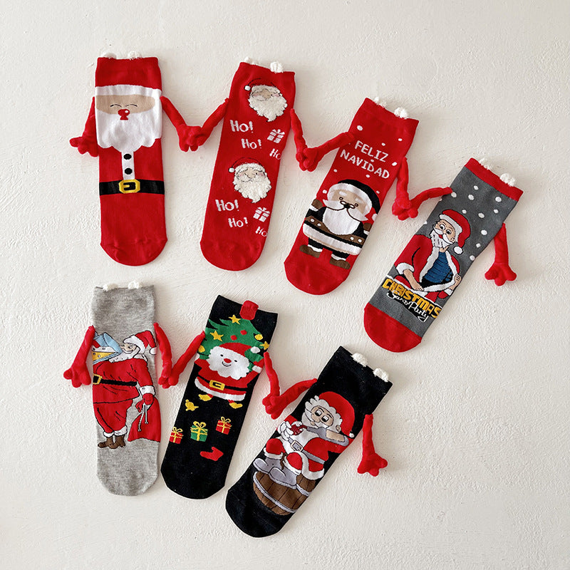 Joy | Red Santa Hand-Holding Christmas Socks Unisex & Couples