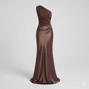 Valentina Ricci | Satin One-Shoulder Evening Maxi Dress with Sculpted Elegance For Women