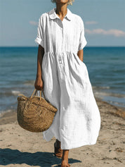 Ilaria Everwell | Button Front Pleated Summer Shirt Dress For Women