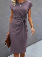 Allegra Marcroft | Black Ruched Cap Sleeve Midi Dress For Women