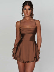 Olivia Martin | Satin Cowl Neck Mini Dress For Women