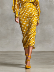 Nina Harlow | Vintage Polka Dot Satin Shirt & Skirt Set For Women