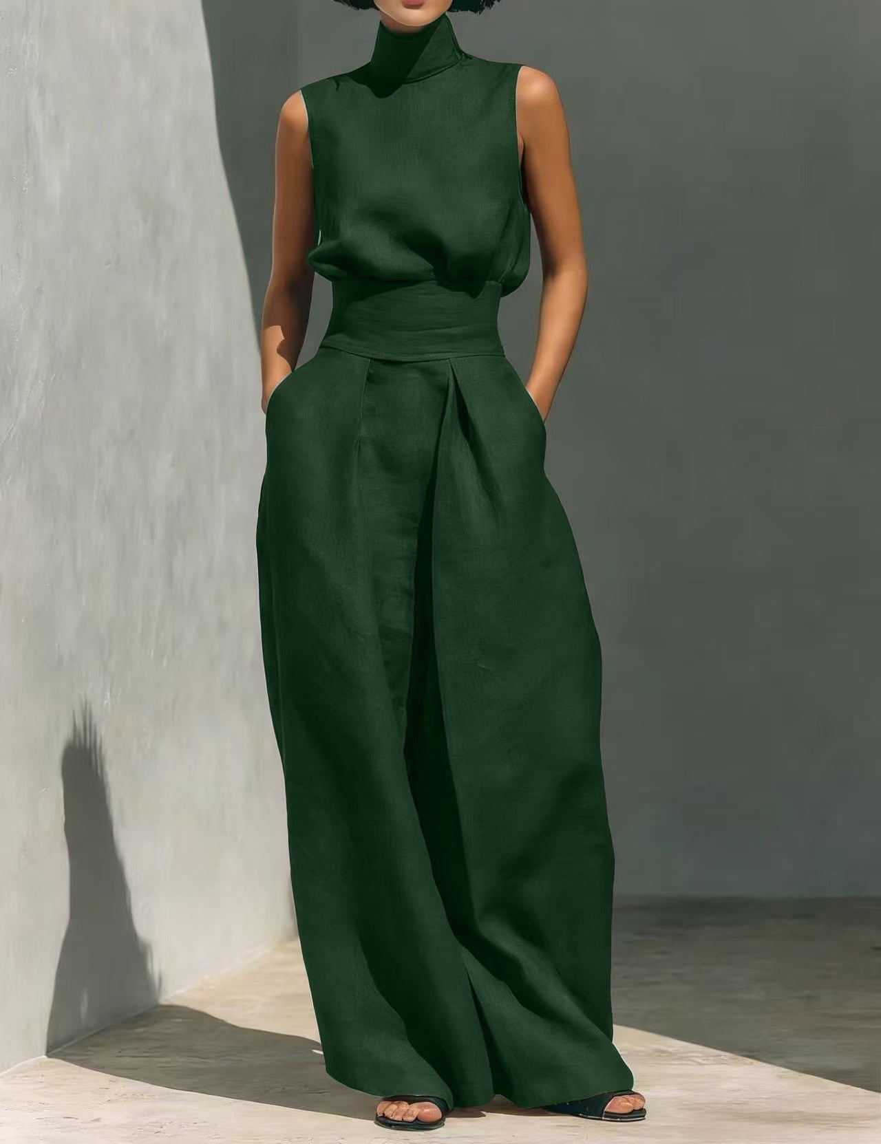 Valentina Creswell | Linen-Look Wide Leg Two-Piece Set For Women
