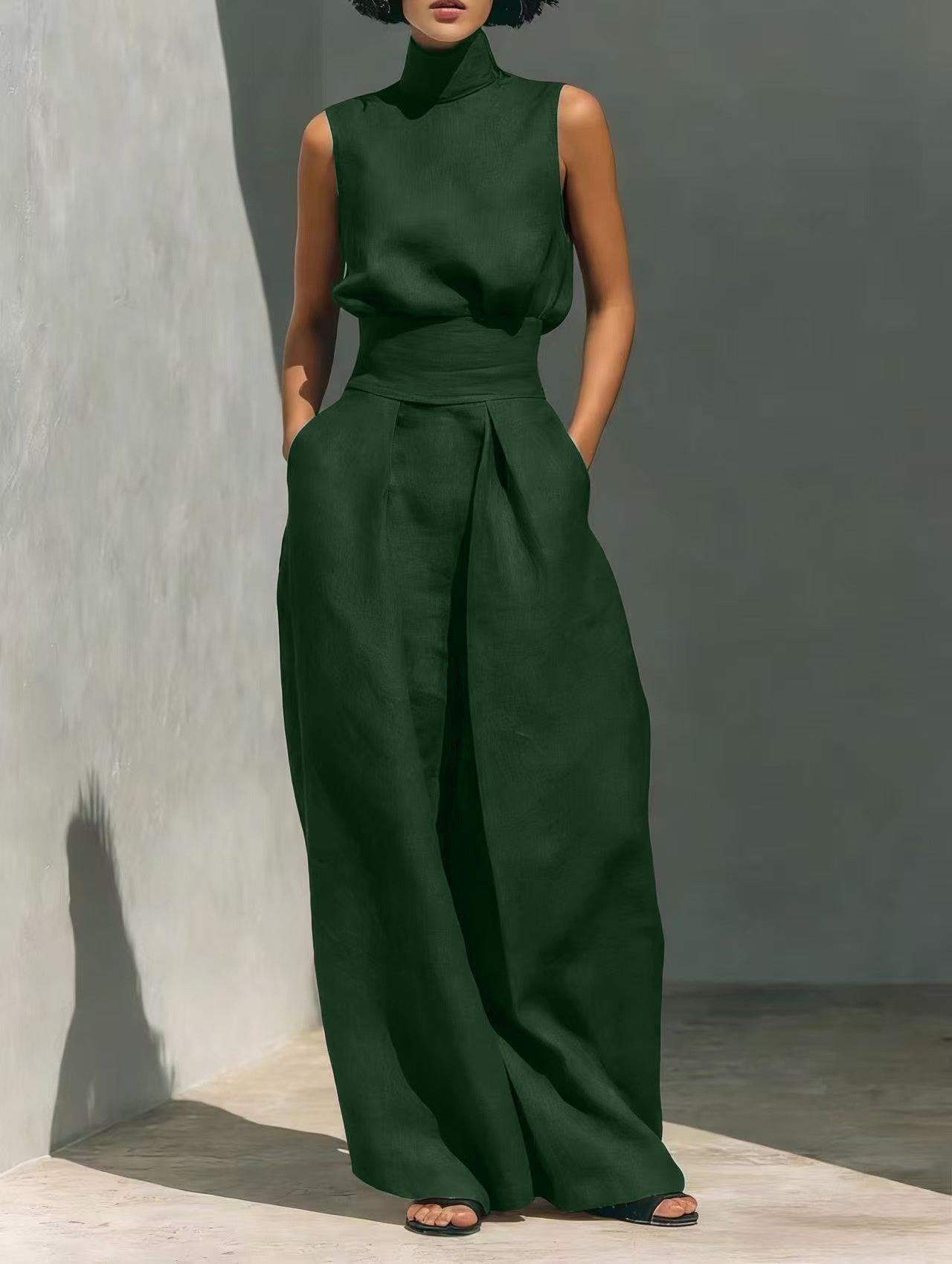 Valentina Creswell | Linen-Look Wide Leg Two-Piece Set For Women