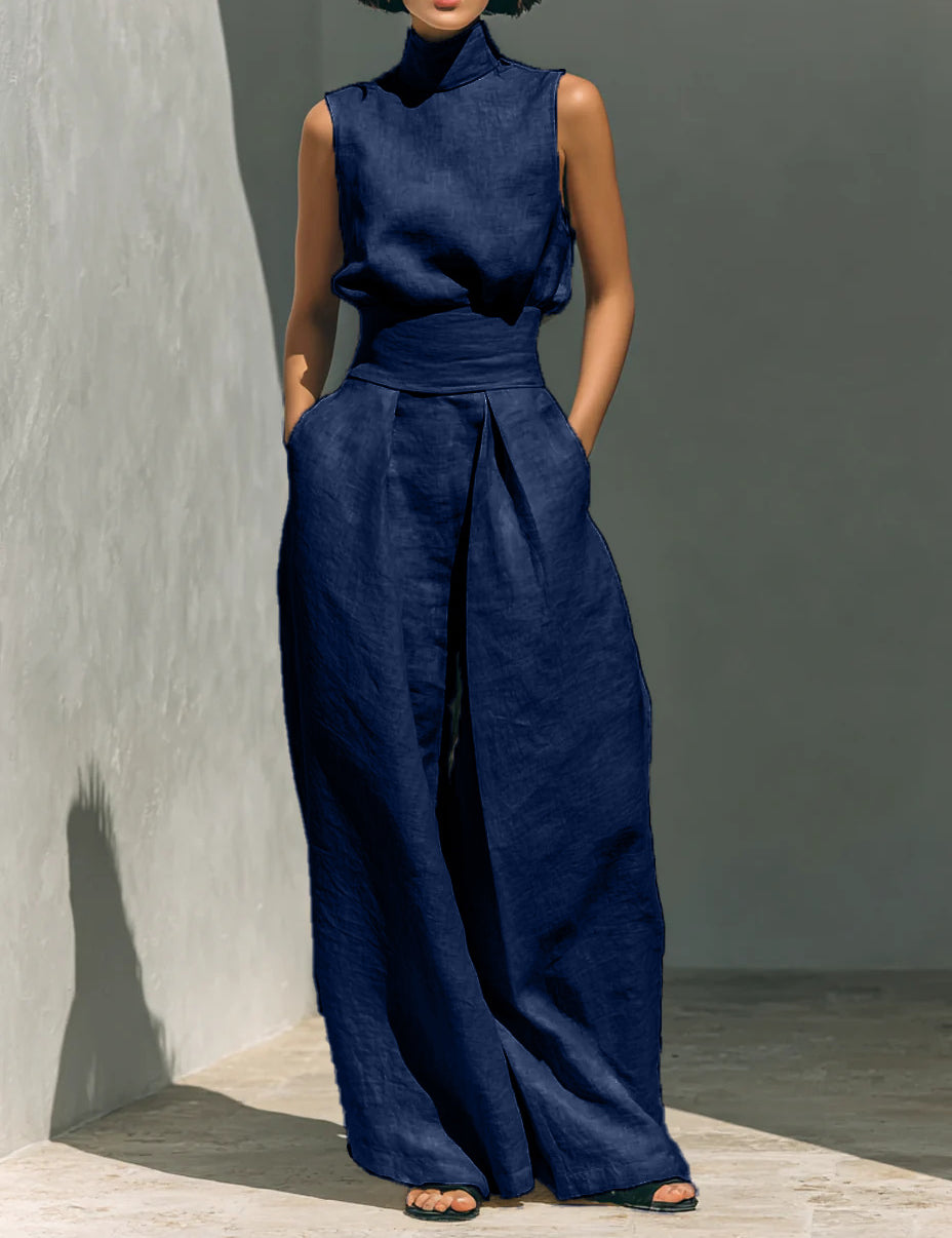 Valentina Creswell | Linen-Look Wide Leg Two-Piece Set For Women