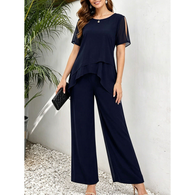Donatella Sunstone | Navy Layered Top And Trouser Set For Women
