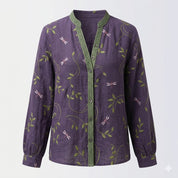 Élise Laurent | Botanical Linen Blouse with Artistic Print For Women