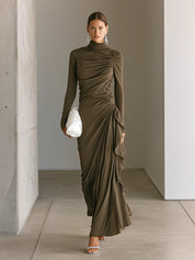 Imogen Wright | High-Neck Draped Maxi Dress For Women