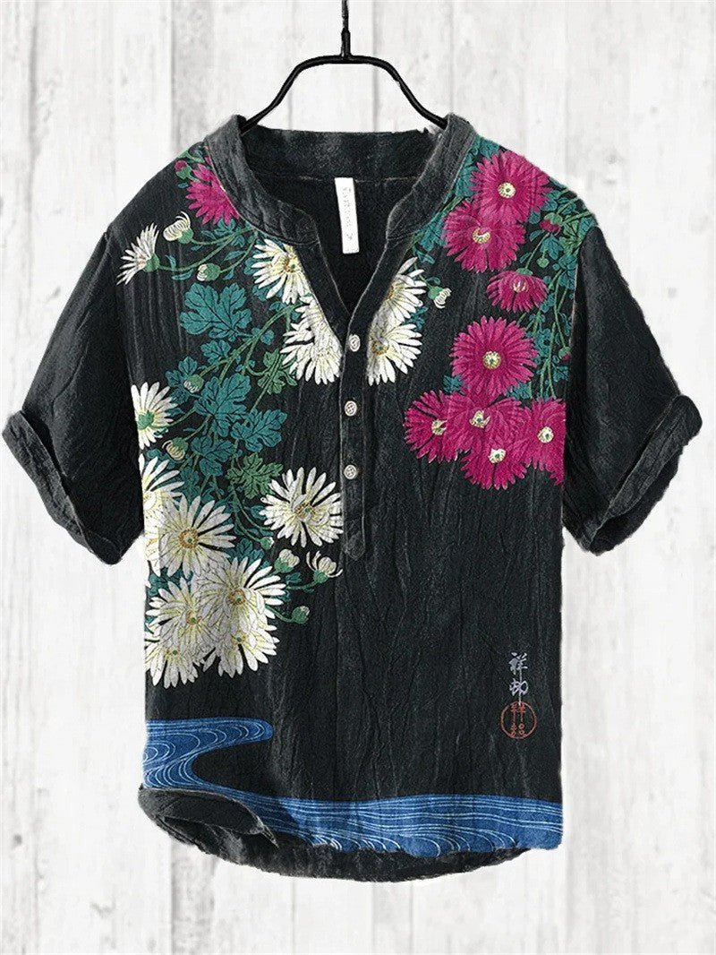 Filippo Rushcombe | Art Print Linen-Look Short Sleeve Shirt For Men