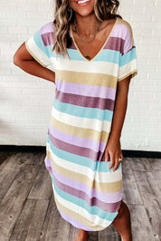 Raffaella Goldstone | Pastel Striped V-Neck T-Shirt Dress For Women