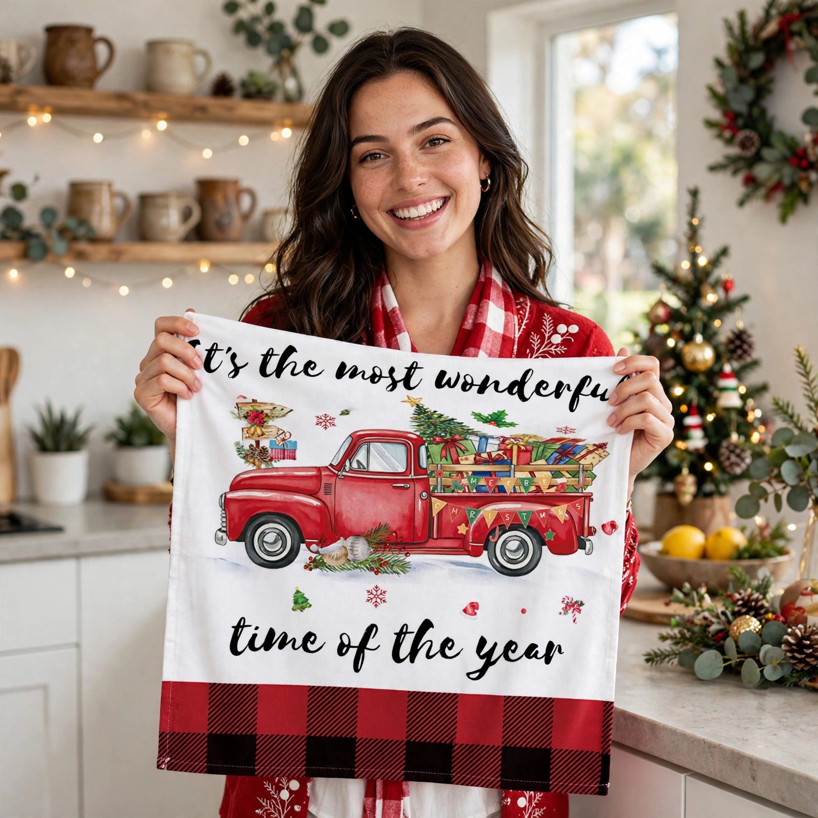 Joyful Home | Red Buffalo Plaid Christmas Kitchen Towel Unisex