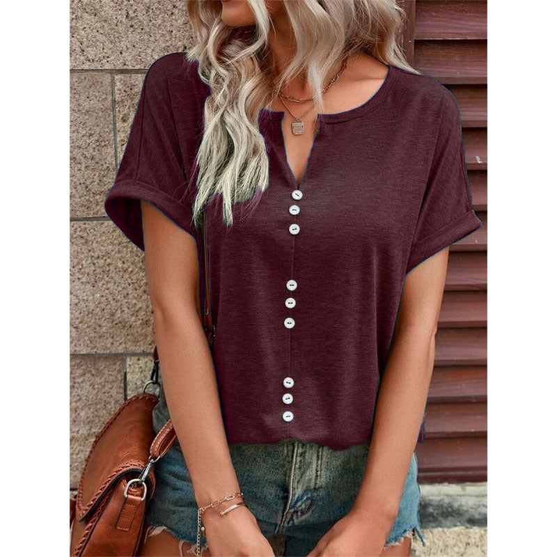 Millie Sutherland | Button-Detail V-Neck Top For Women