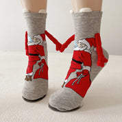 Joy | Red Santa Hand-Holding Christmas Socks Unisex & Couples