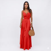 Isabella Fontaine | Flowing Maxi Dress with Elegant Tie-Waist Detail For Women